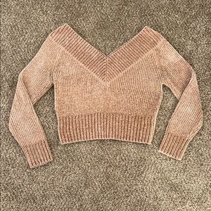 Divided V-Neck Ribbed Sweater - Brown